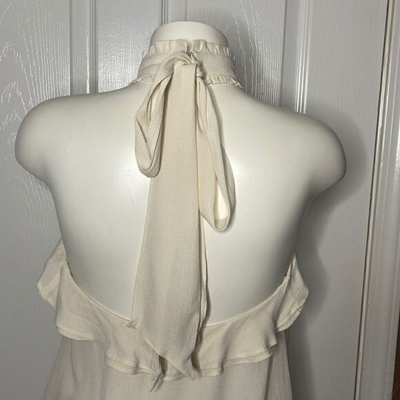 ASTR The Label Ruffle Halter Neck Tie Open Back Beige Blouse Top Womens - Picture 3 of 7